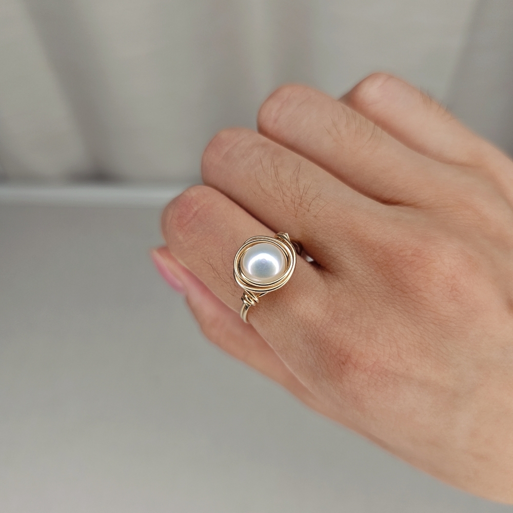Real pearl ring Gold filled wire